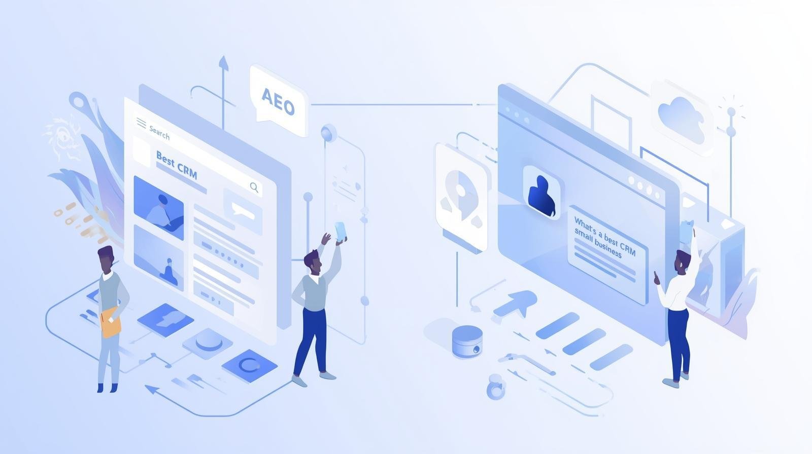 Style & Feel__Modern, minimal, futuristic digital illustration.__Professional business_tech blog style (not cartoonish).__Soft gradients (blues, purples, silvers) to suggest AI and digital transformation.__Flat vector or 3D i