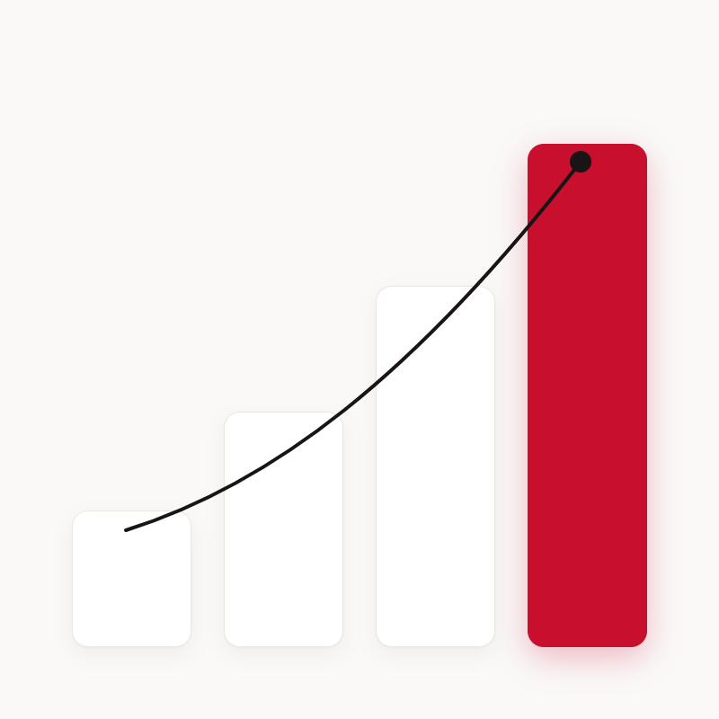 Rising bar chart representing self-serve revenue growth. Rising bar chart representing self-serve revenue growth.